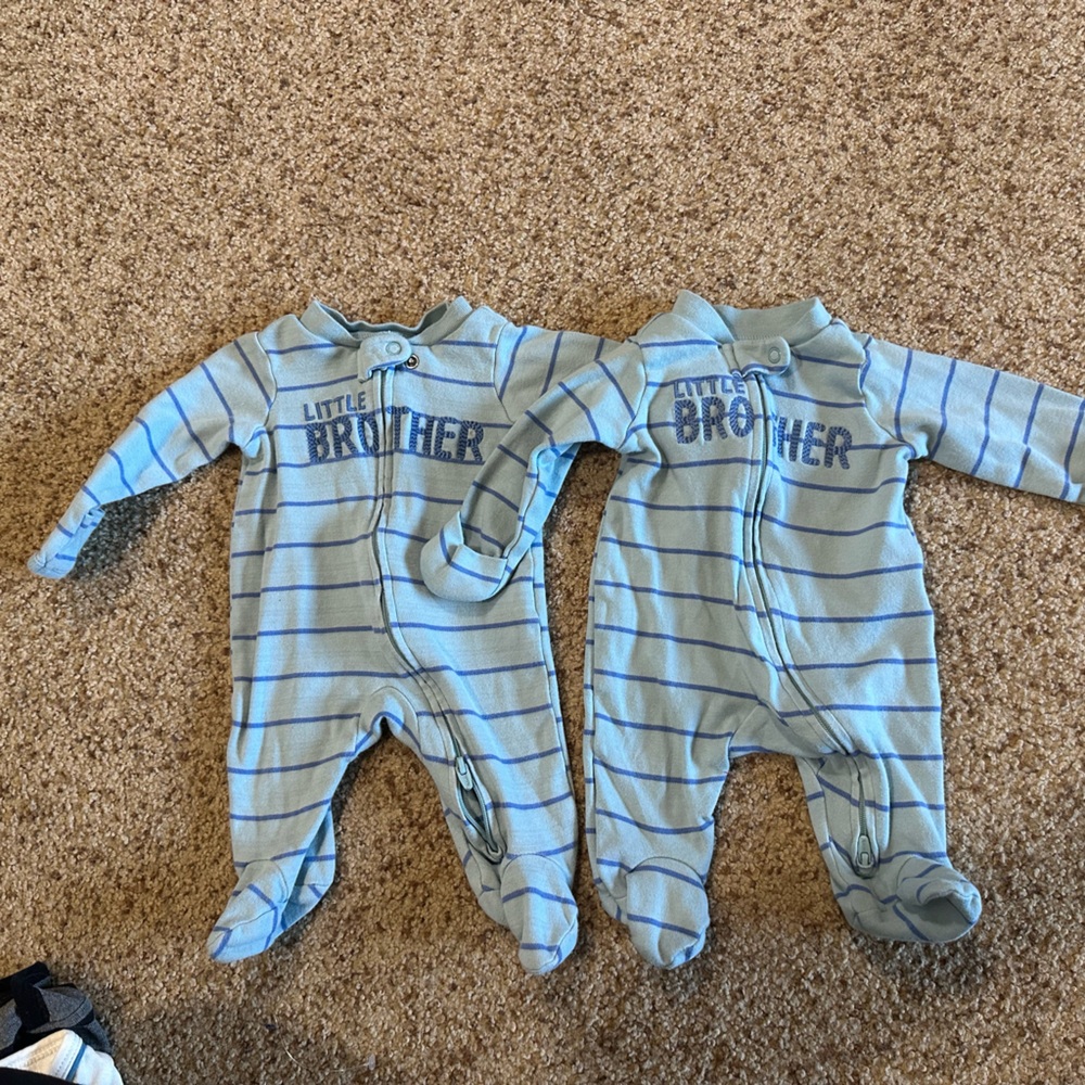 2 Carter's Blue Striped 'Little Brother' Footies